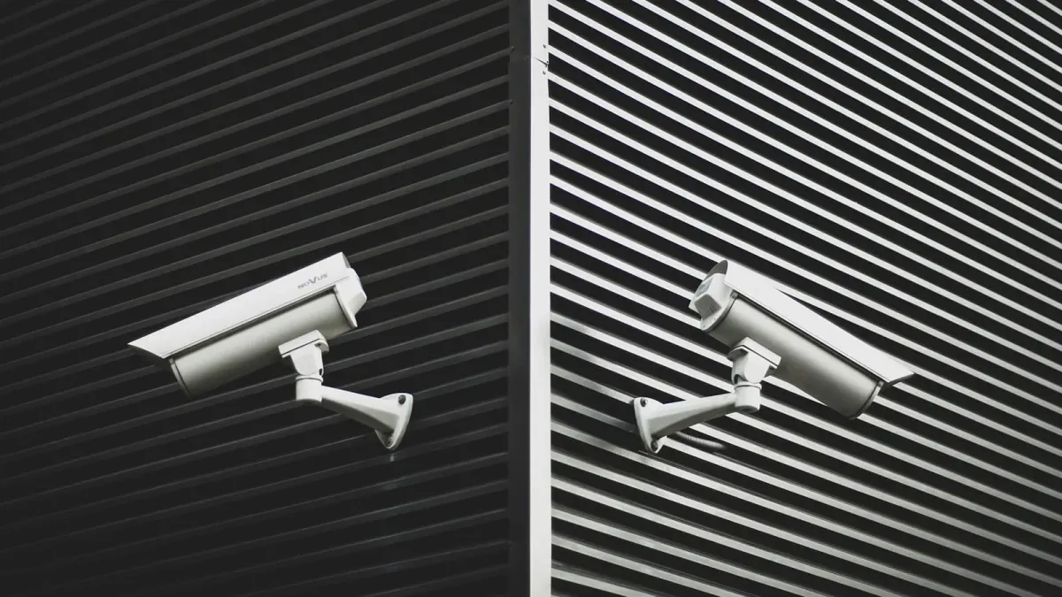 two grey CCTV cameras
